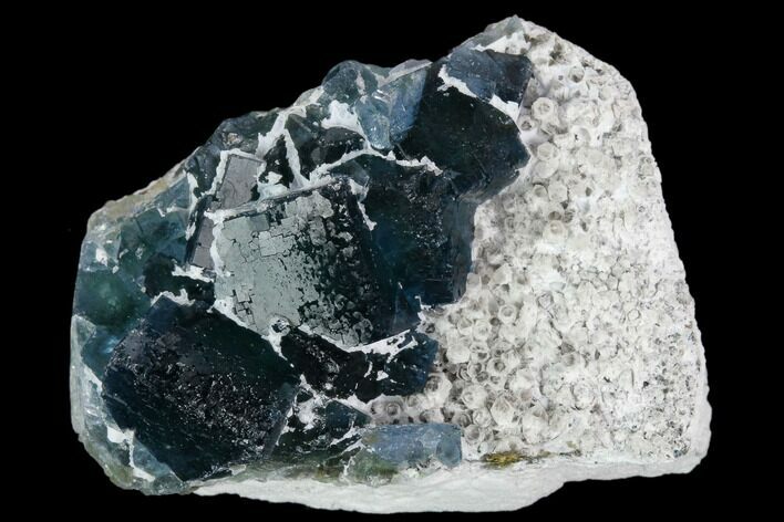 Cubic, Blue-Green Fluorite Crystals on Quartz - China #128555